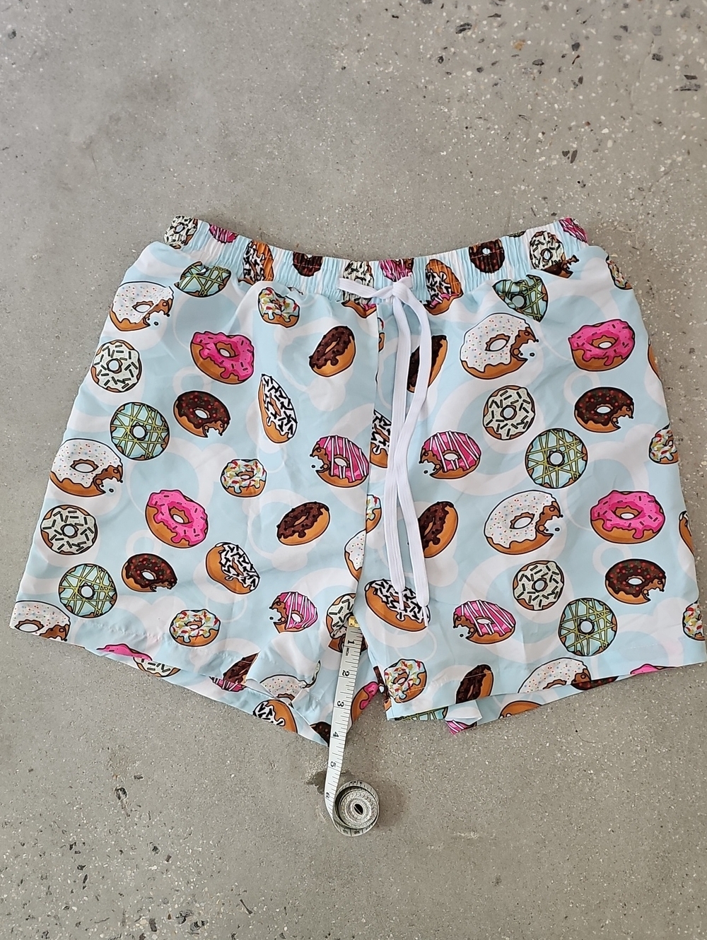 Mens's Donut Print Drawstring Swim Shorts  - Light Blue